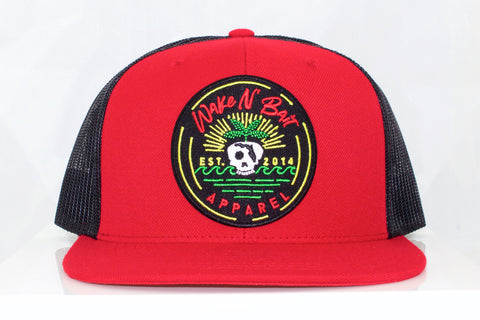 Red and Black Flatbill w/ Skull Patch