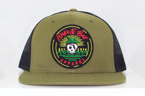 Military Green and Black Flatbill w/ Skull Patch