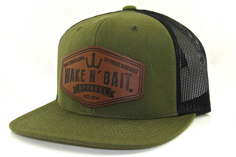 Military Green and Black Flatbill w/ Real Leather Patch