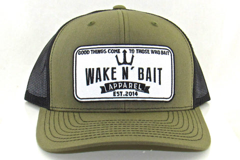 Military Green/Black Curved Bill Trucker w/ Embroidered Patch