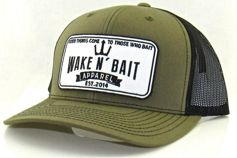 Military Green/Black Curved Bill Trucker w/ Embroidered Patch